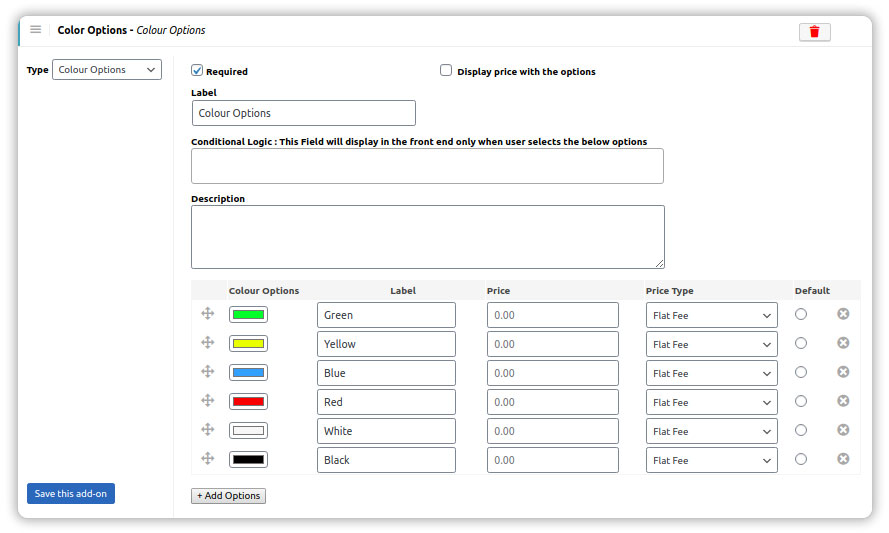 Color Options addon