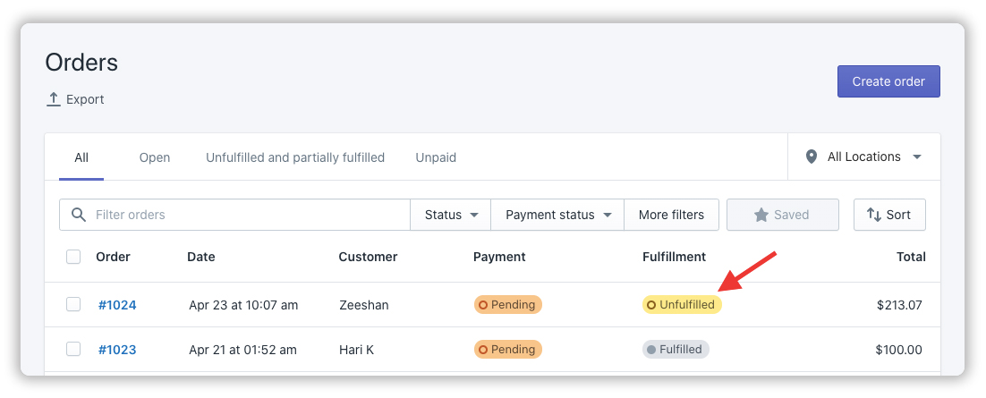 Shopify-unfulfilled-orders