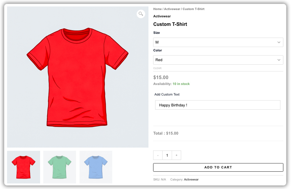 t-shirt variation addon field