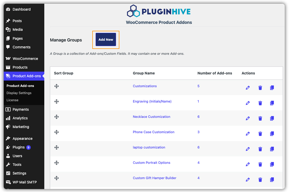 manage addon groups