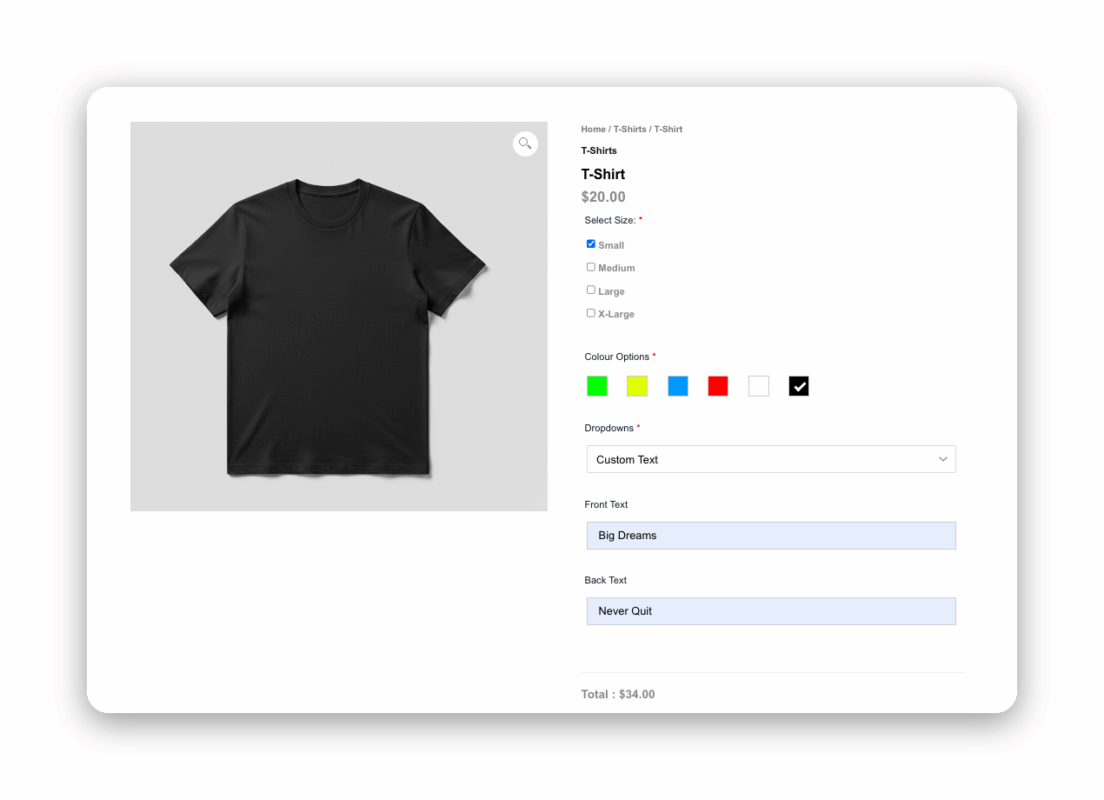 t-shirt product page