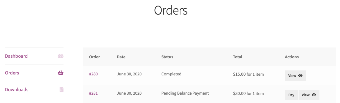 single order for the balance payment