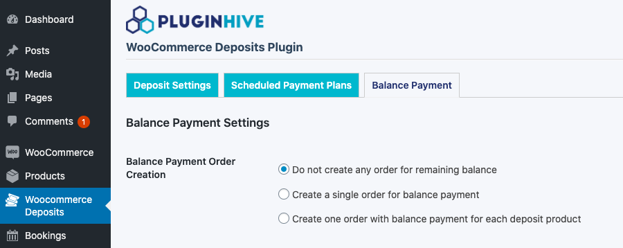 Balance Payment tab