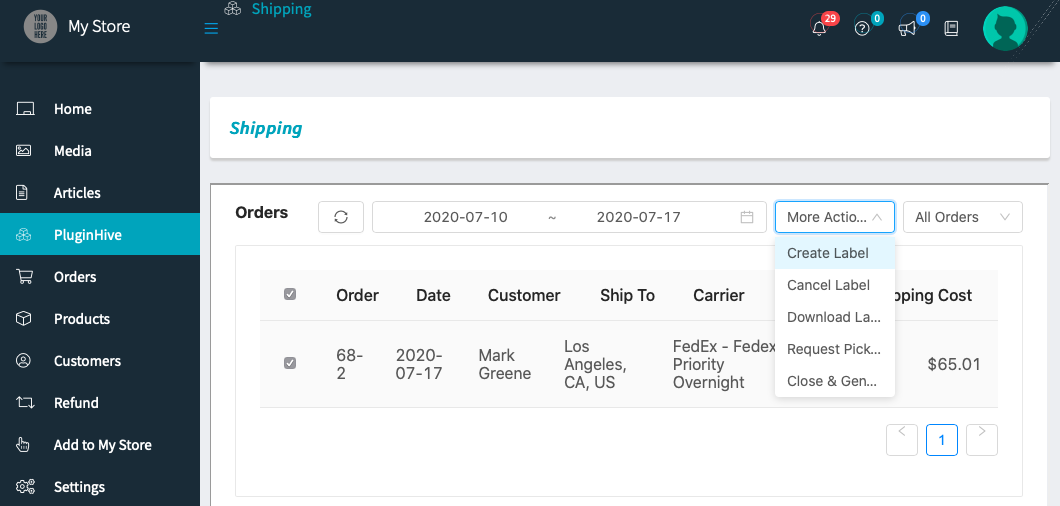 create shipping labels from vendor dashboard