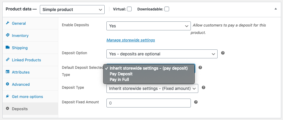 Default Deposit Selection Type