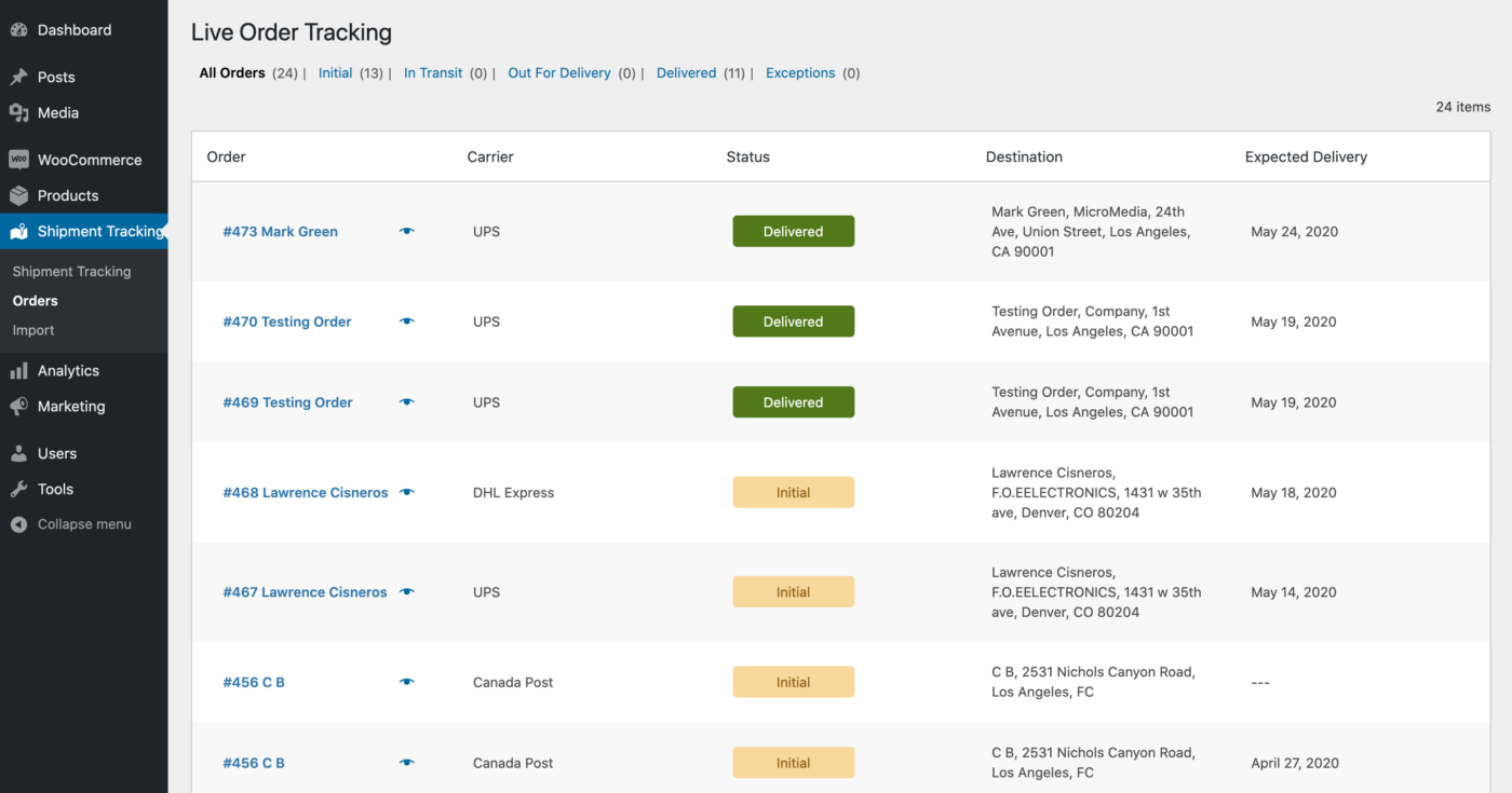 live woocommerce order tracking