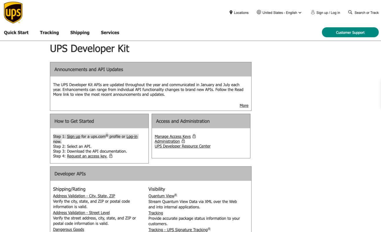 Login to UPS Developer Kit