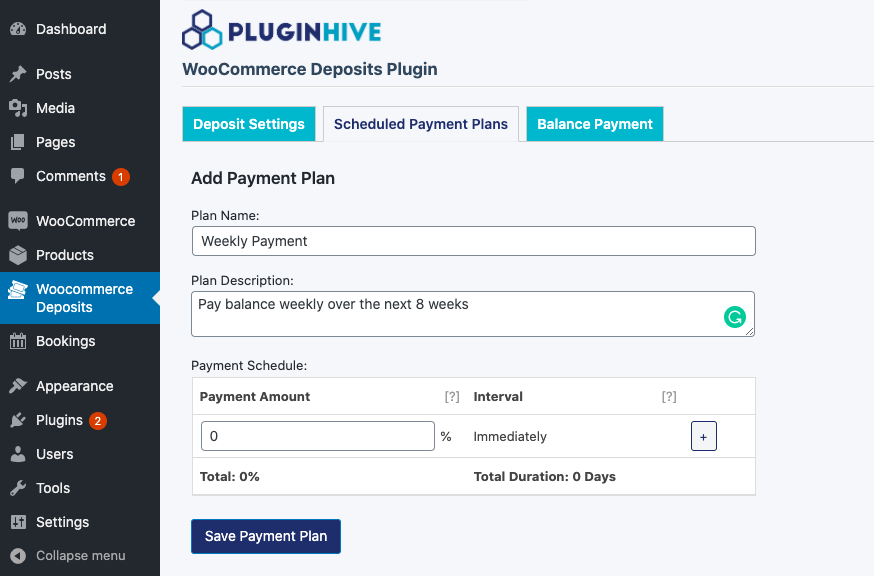 Payment Plan Name and Plan Description