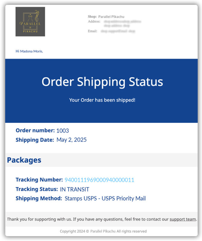 order tracking update