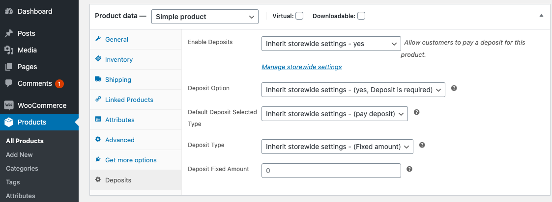 deposits settings