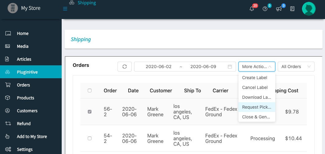Let Vendors request carrier pickups from the Vendor Dashboard