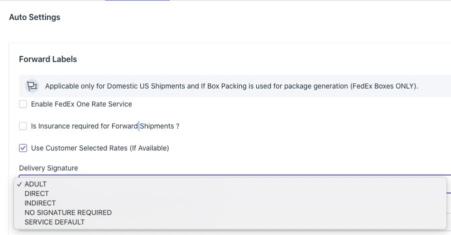 delivery signature general settings