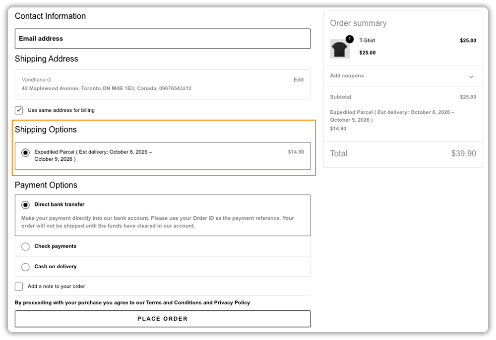 expedited parcel shipping option