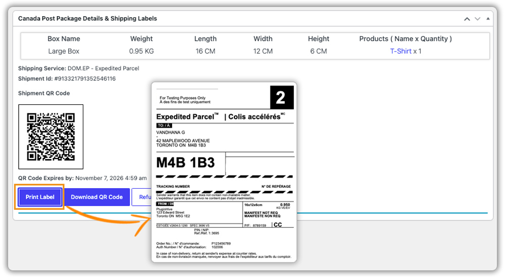 canada post shipping label