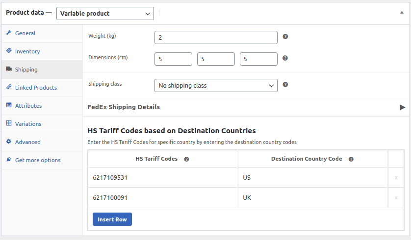 hs tariff codes at product level