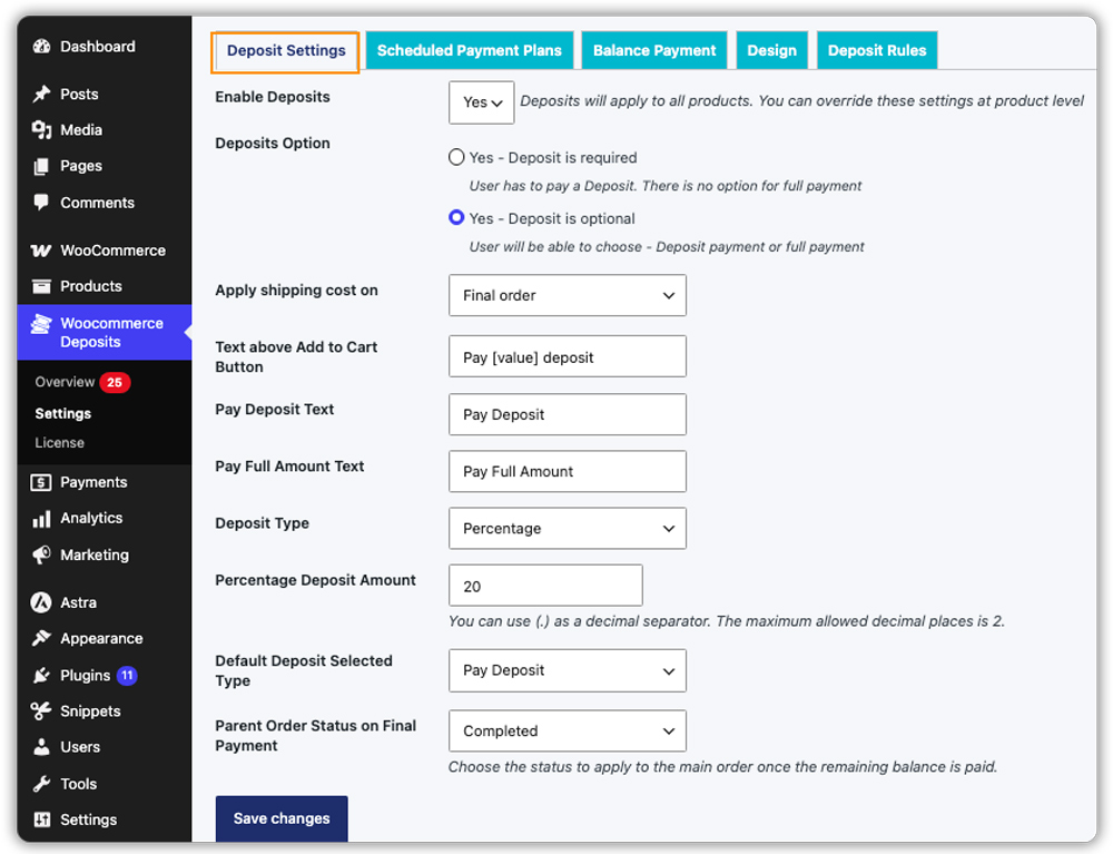 deposits storewide settings overview