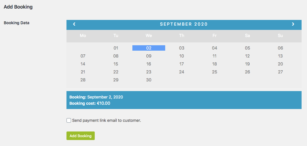 adding booking from the WooCommerce dashboard