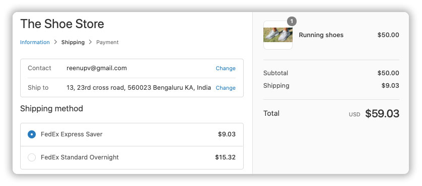 FedEx rates to ship from India warehouse 