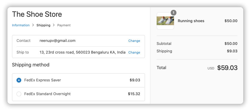 FedEx rates to ship from India warehouse