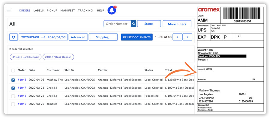 arames shipping labels