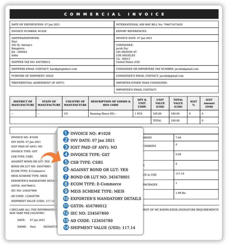FedEx CSB-V standard Commercial Invoice