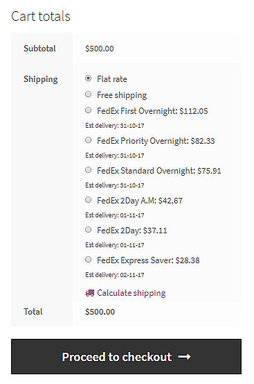 FedEx rates at checkout