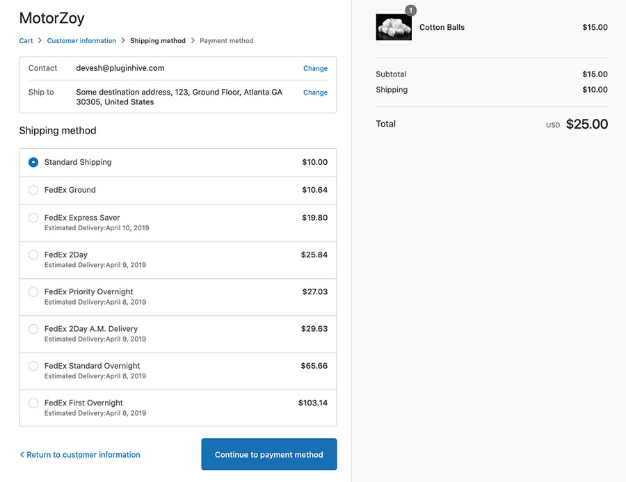 FedEx rates at Shopify checkout