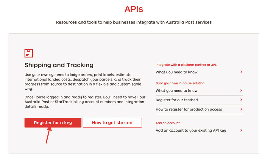 Australia post API keys