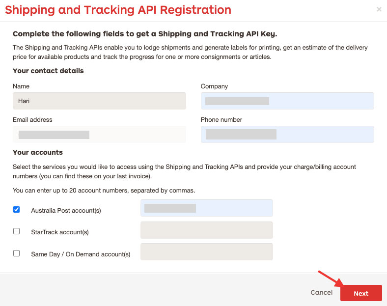 shipping and tracking api registration