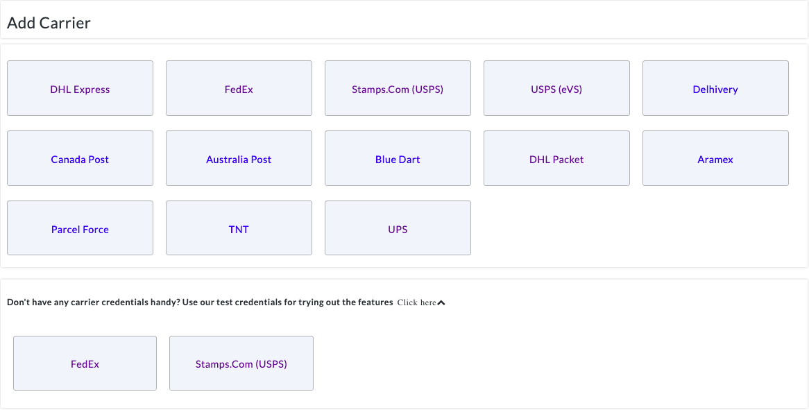 Add shipping carriers used by the vendors