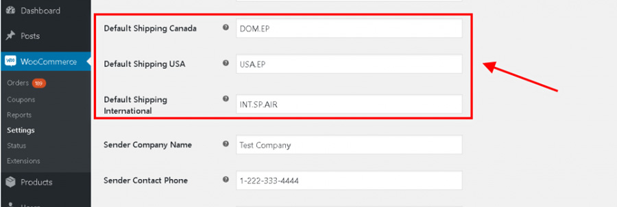 Select default shipping options