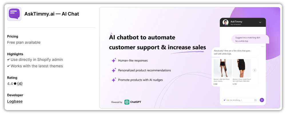 AskTimmy.ai — AI Shopify Chatbot