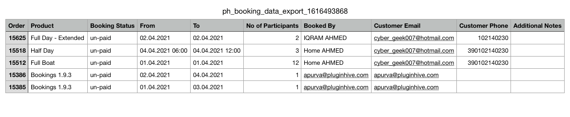 Steps to Export Bookings