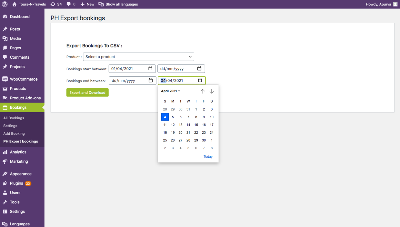 Steps to Export Bookings