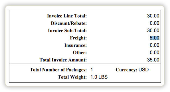 shipping charges in commercial invoice