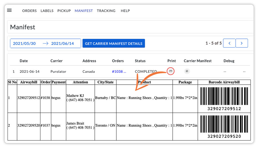 Print-Purolator-Manifest