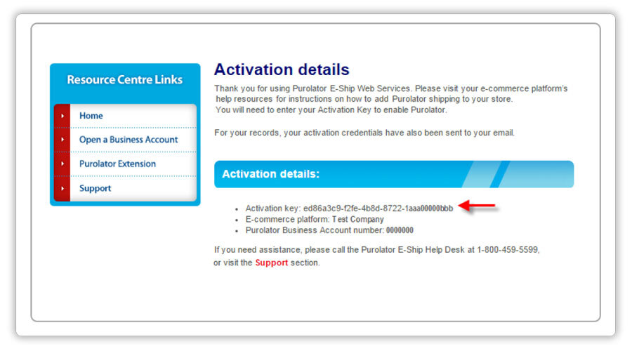 Purolator-activation key