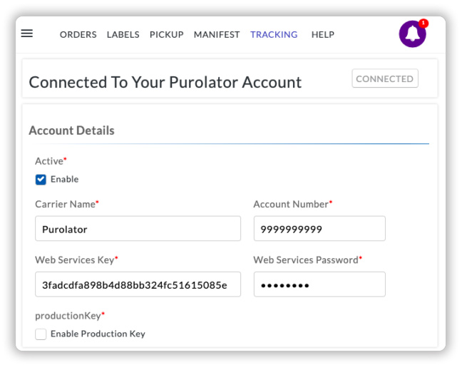 Purolator-account-credentials