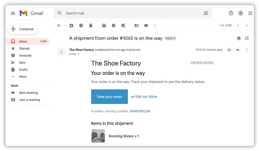 shopify tracking mail