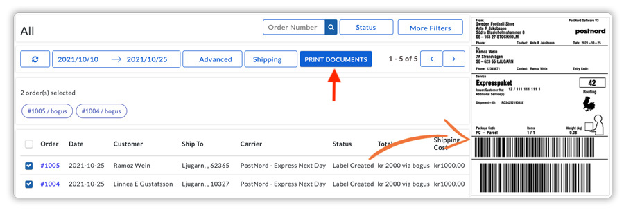 Bedrift I navnet Tåre PostNord WooCommerce Shipping Plugin with Print Label