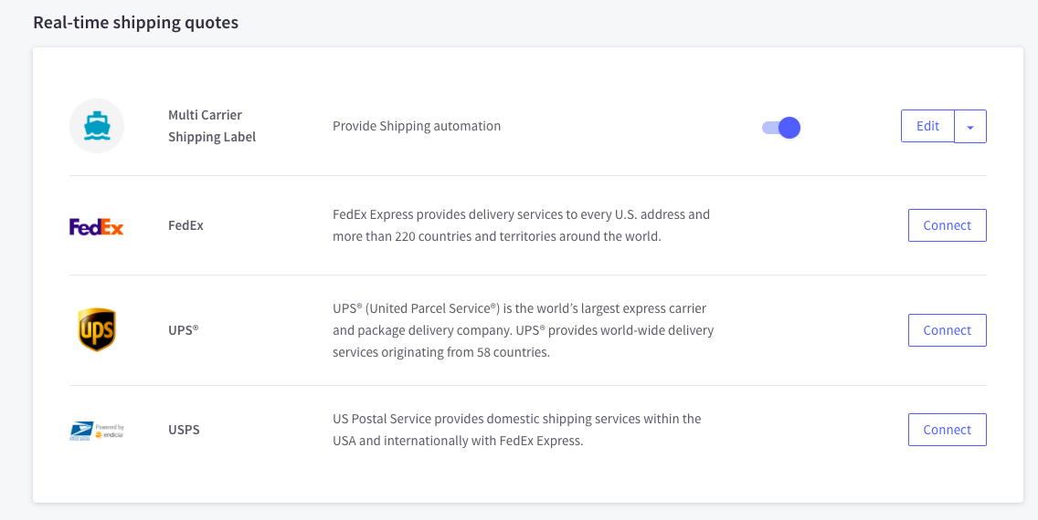 Enable multi carrier shipping label option