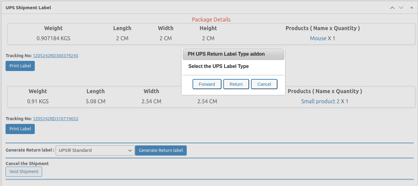 select forward or return label