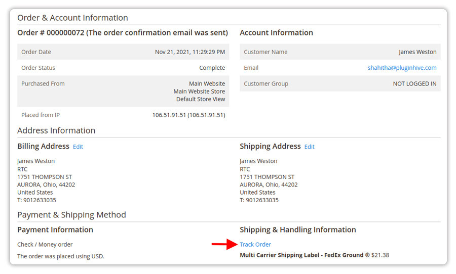 Fulfill orders and send Magento Order Completion Email to customers along with the tracking details 