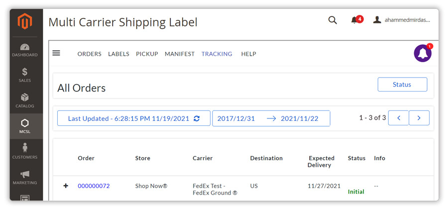Monitor the shipment tracking status of your orders 