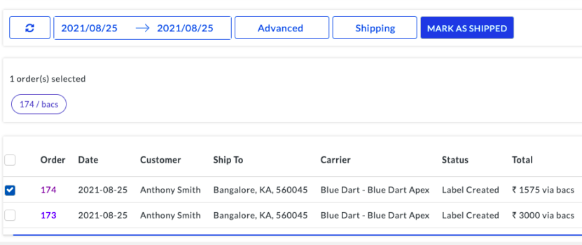 mark bluedart woocommerce orders as shipped