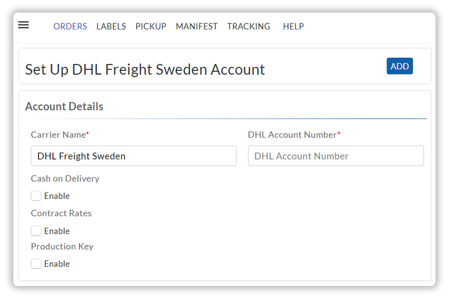 Set up DHL Sweden account