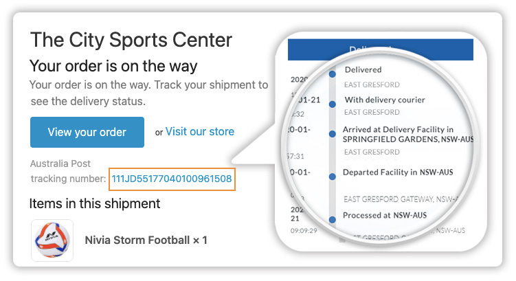 Shopify-australia-post-tracking-email