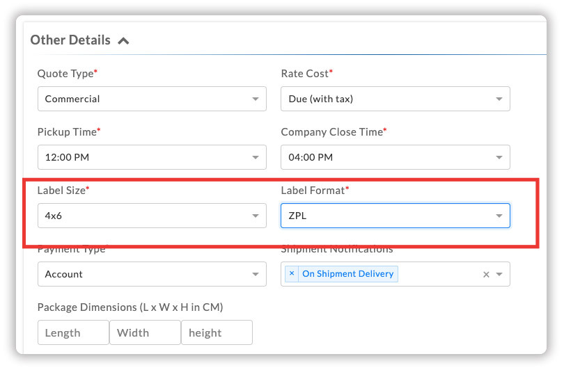 label size & format setup