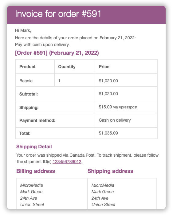 canada post tracking email