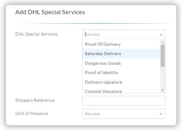 add DHL special services